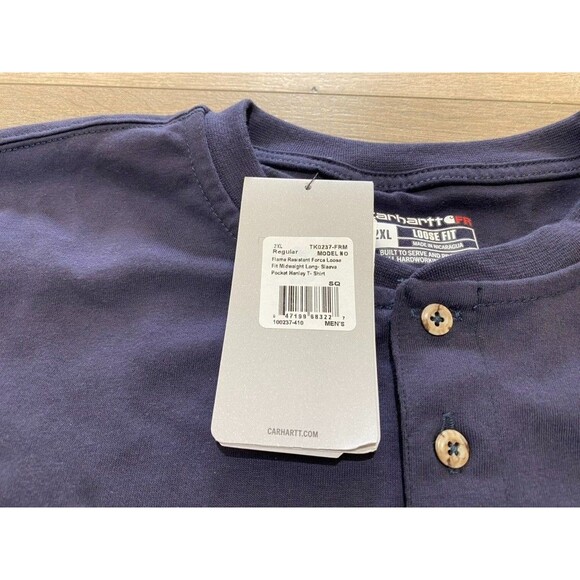 Carhartt Force FR Mens XXL Navy Blue Flame Resistant Long Sleeve Cat2 Pocket - Picture 4 of 9